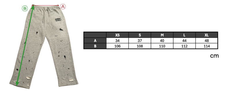HANDMADE SWEATPANTS size chart