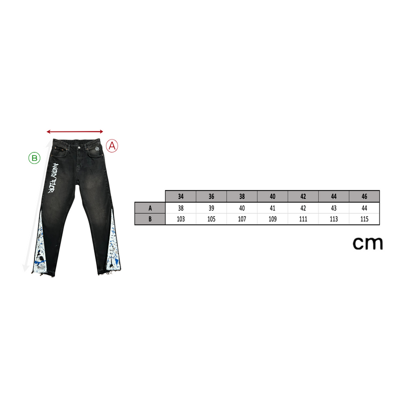 HANDMADE FLARED JEANS - BLACK size chart