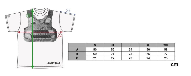 BULLET PROOF TEE - WHITE size chart