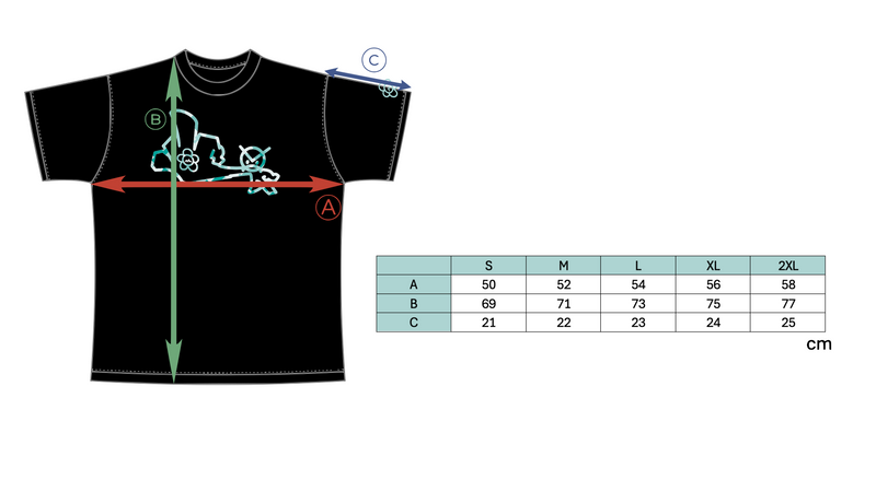DRIPKO TEE - BLACK size chart