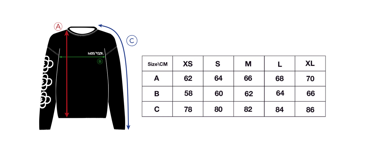 ANGRY FLOR LONG SLEEVE TEE- BLACK