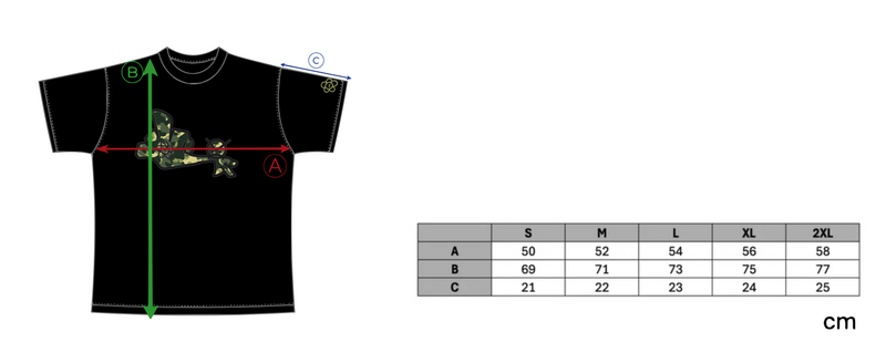 DRIPKO CAMOUFLAGE TEE - BLACK size chart
