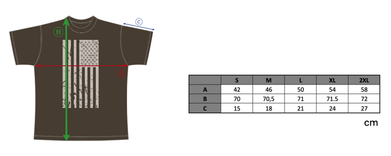 AF ARMY TEE - BROWN size chart