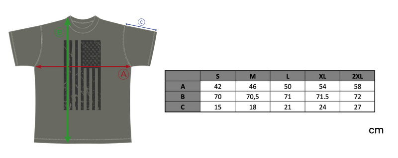 AF ARMY TEE - DARK GREEN size chart