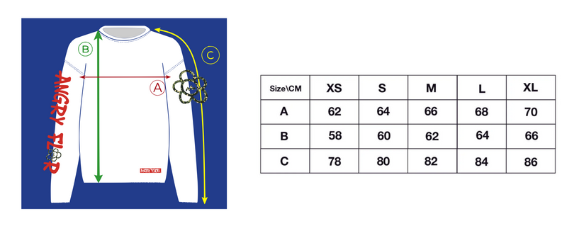 MILITARY LONG SLEEVE TEE - WHITE size chart