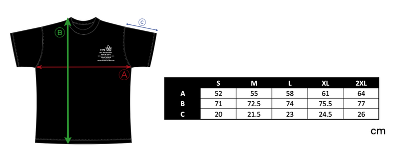 SERIAL 08 TEE size chart