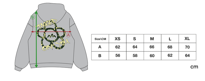 TAGGED ON YOU HOODIE - GREY size chart