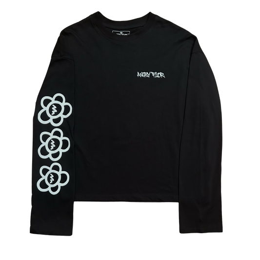 ANGRY FLOR LONG SLEEVE TEE- BLACK
