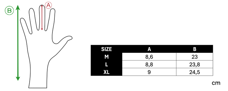 AF TACTICAL GLOVES - BLACK size chart