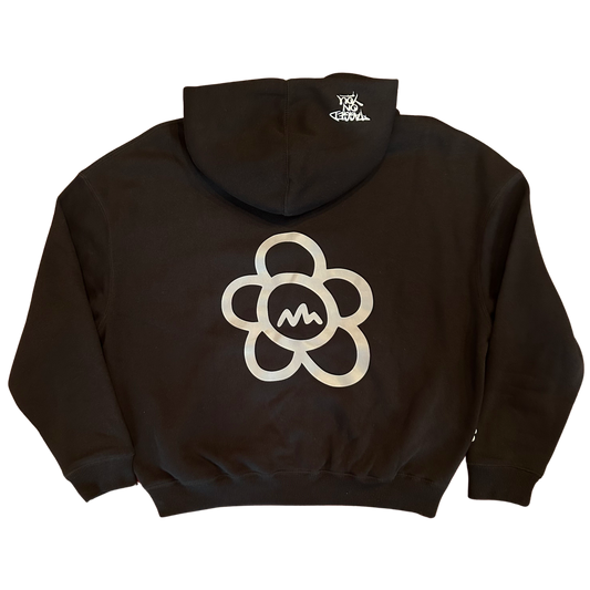 ANGRY FLOR ZIP HOODIE - BLACK