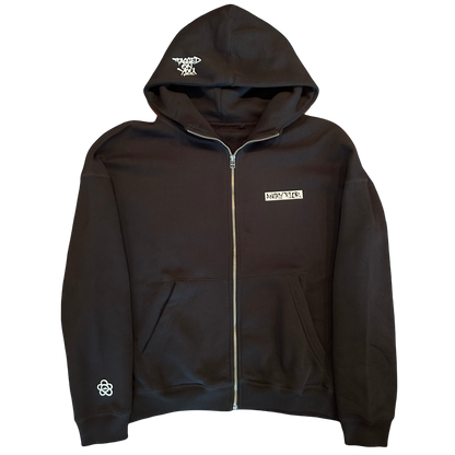 ANGRY FLOR ZIP HOODIE - BLACK
