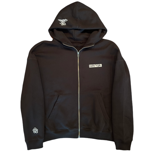 ANGRY FLOR ZIP HOODIE - BLACK